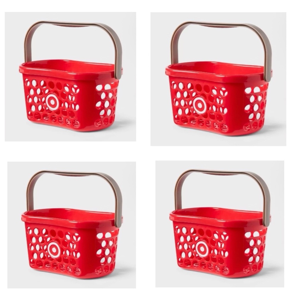 NWT | Set of 4 | Target Mini Red Shopping Baskets w Brown Handle | Party Favors